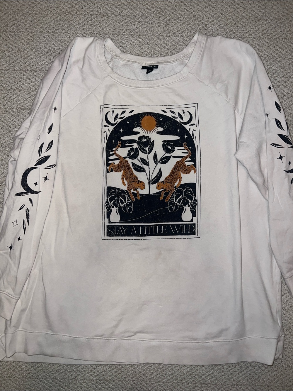 torrid White Graphic Crewneck Sweatshirt with Gold and Black Design